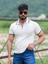 Cream Half Sleeves Zipper Polo T-shirt