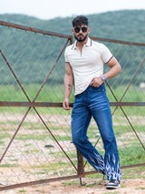 Cream Half Sleeves Zipper Polo T-shirt