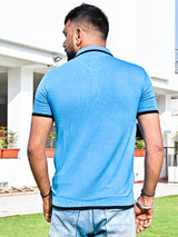 Sky Blue Half Sleeves Zipper Polo T-shirt