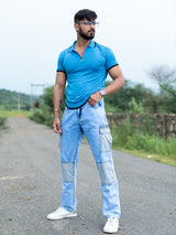 Sky Blue Half Sleeves Zipper Polo T-shirt