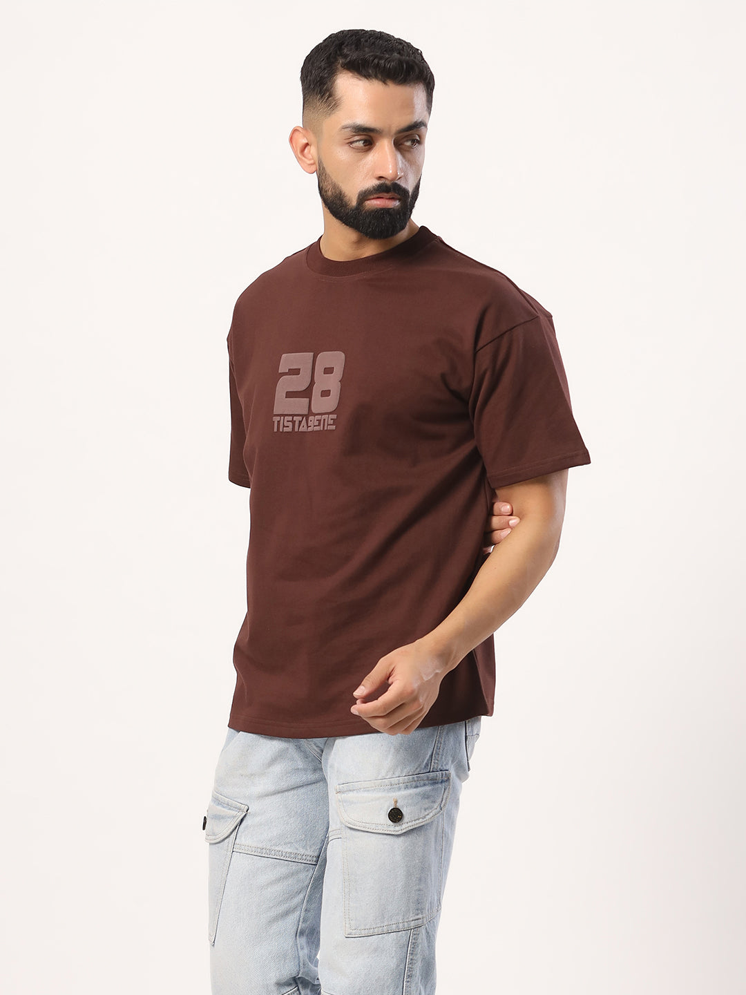 Buy Brown 28 Tistabene French Terry Cotton Oversized Printed T