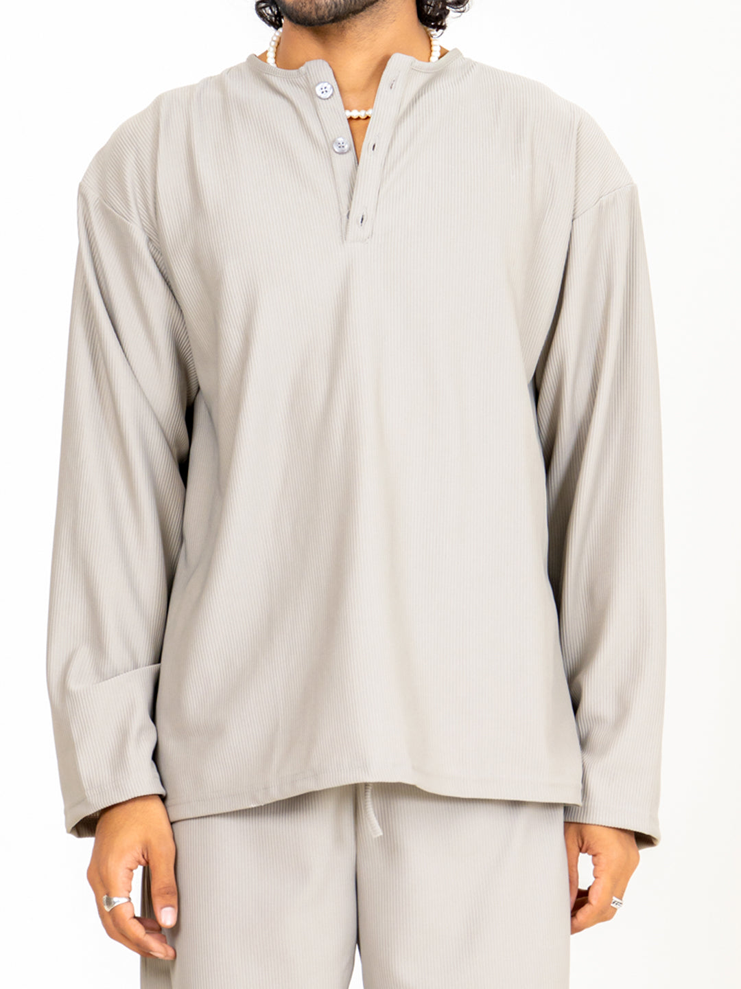Light Gray Cord Henley T-Shirt
