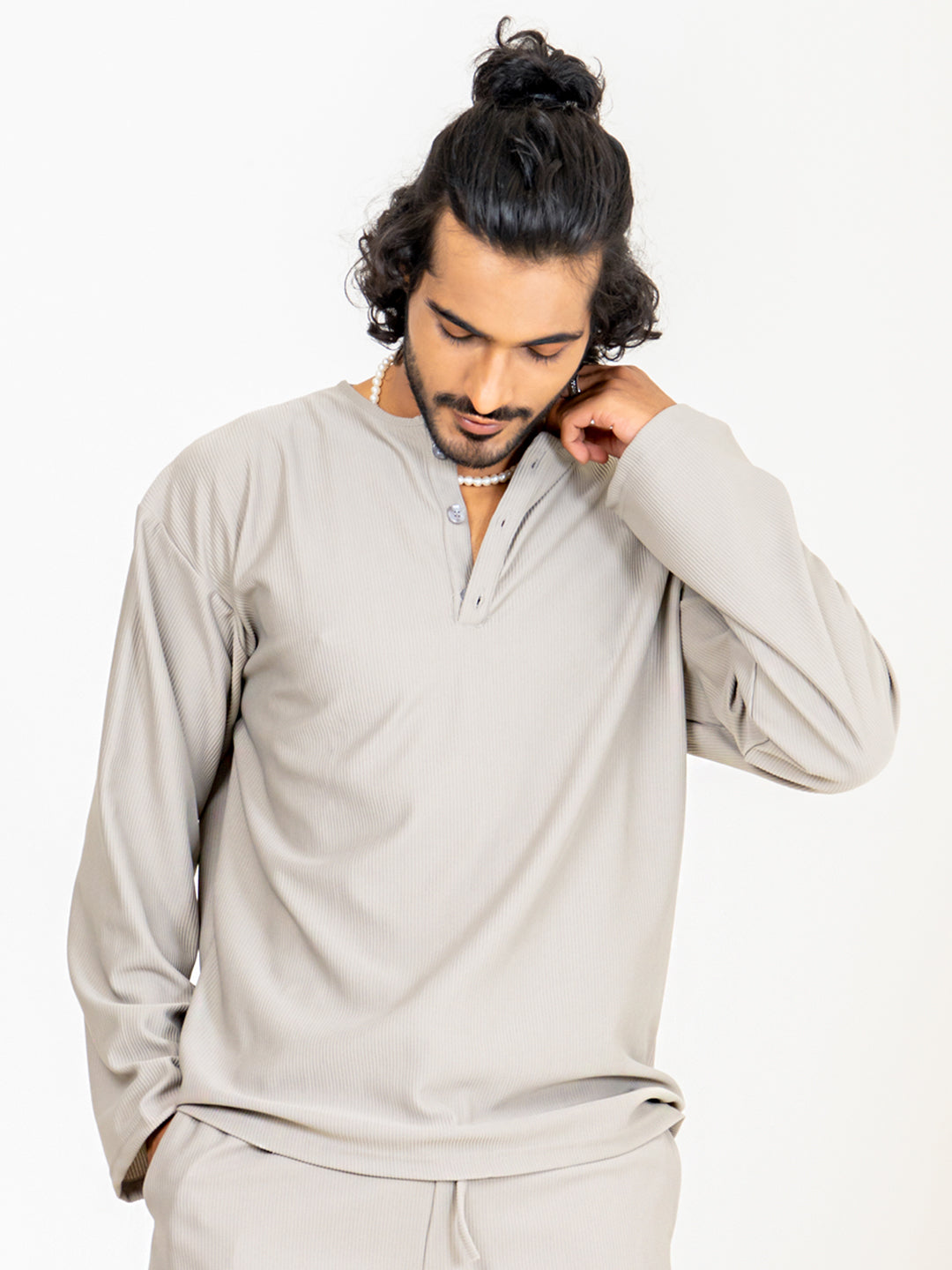Light Gray Cord Henley T-Shirt