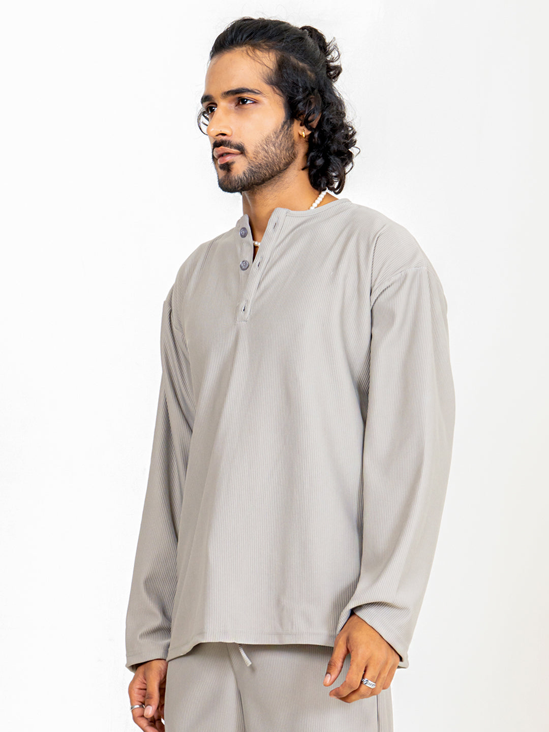 Light Gray Cord Henley T-Shirt