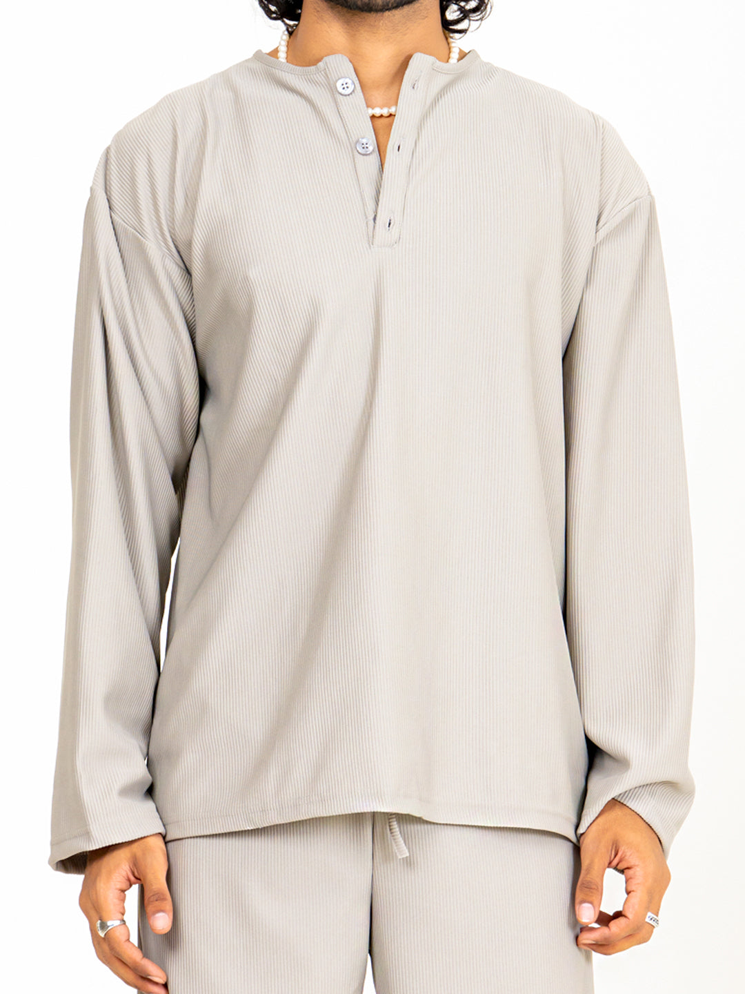 Light Gray Cord Henley T-Shirt