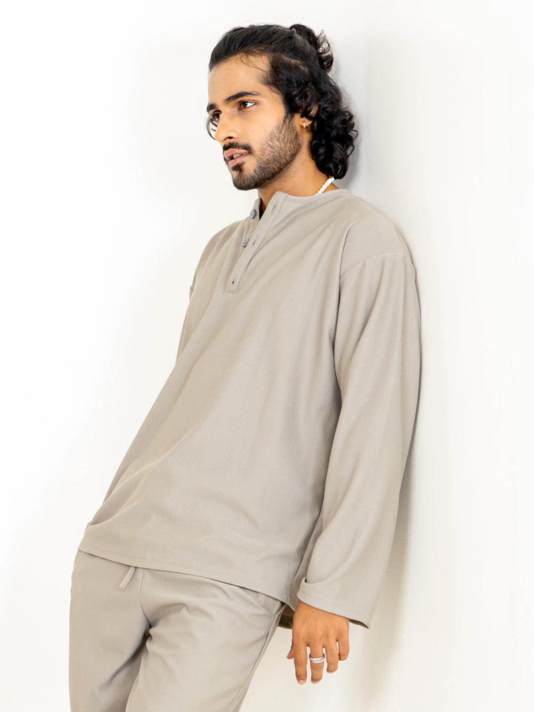 Light Gray Cord Henley T-Shirt