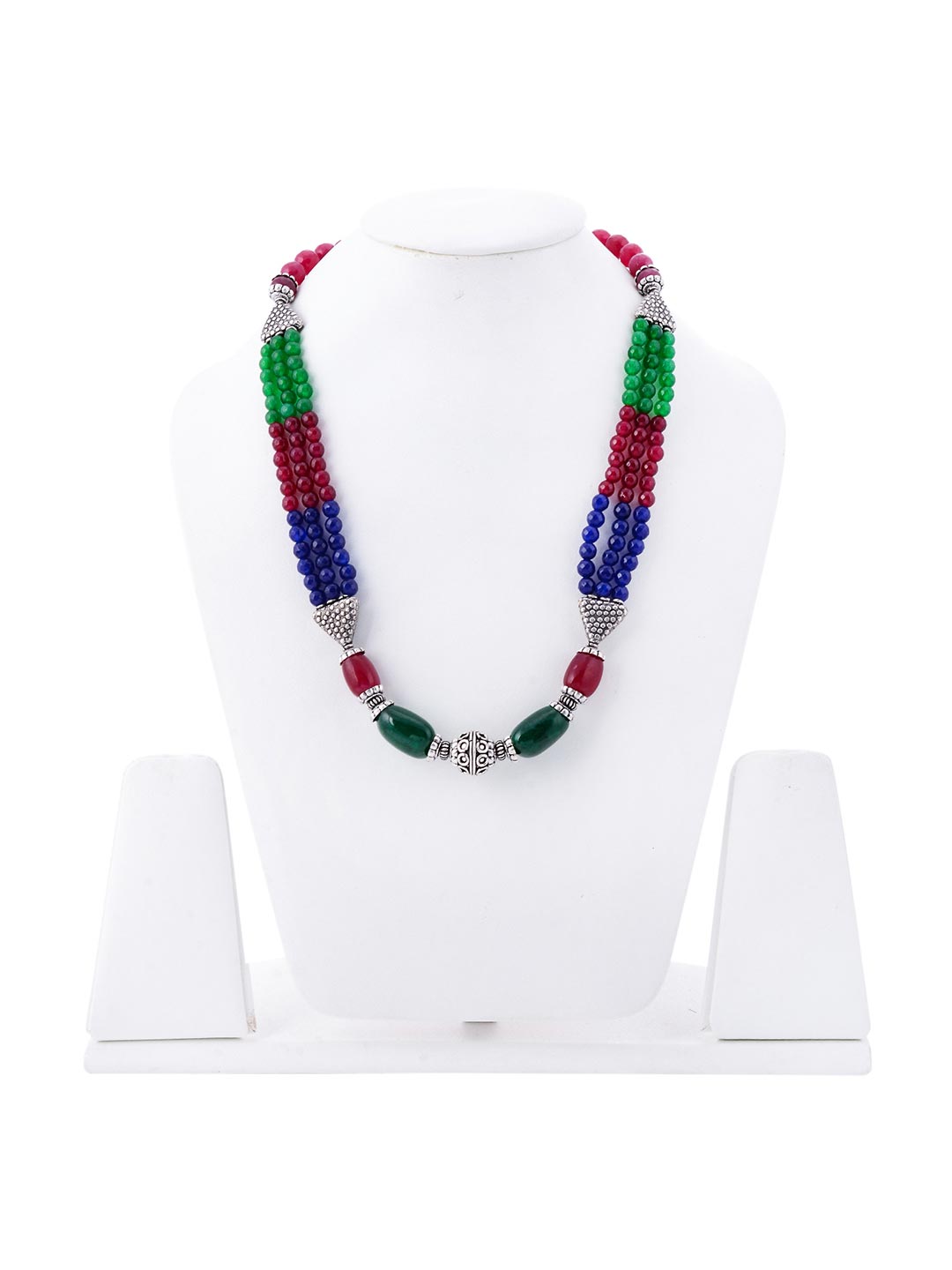 Threaded Old Silver Multi Colorstones Necklace