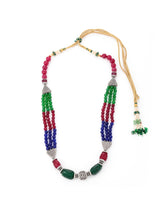 Threaded Old Silver Multi Colorstones Necklace