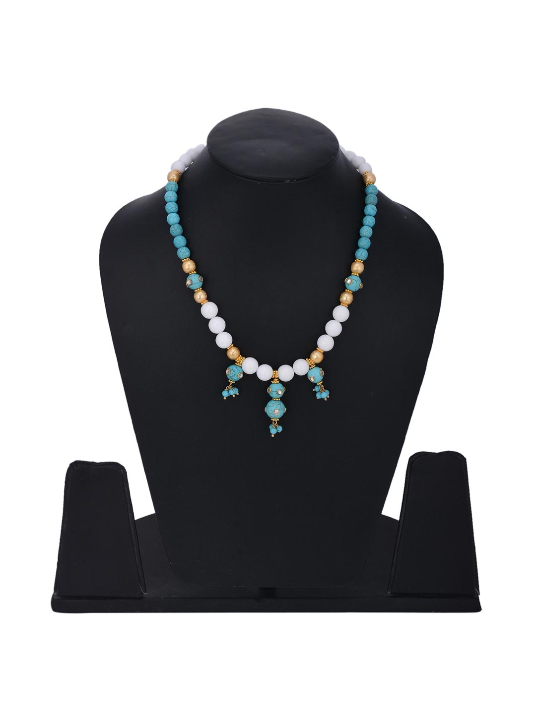 Turquoise And White Beads Designer Necklace With Metal Elements