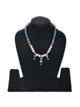 Turquoise And White Beads Designer Necklace With Metal Elements