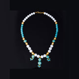 Turquoise And White Beads Designer Necklace With Metal Elements