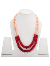 Classic Peach Baroque Pearls and Red Stones Necklace