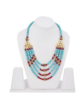 Semi Ethnic Turquoise and Red Stones Beaded Necklace