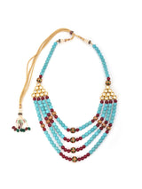 Semi Ethnic Turquoise and Red Stones Beaded Necklace
