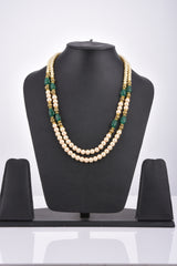 Traditional Green Stones and Pearls Antique Necklace