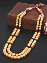 Golden Pearls and Red Stones Beaded Necklace