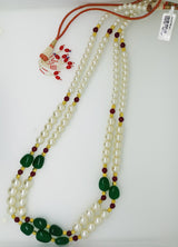 Big Green Stones and Red Stones Perals Traditional Necklace