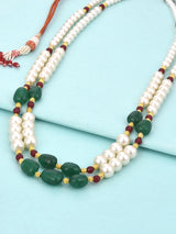 Big Green Stones and Red Stones Perals Traditional Necklace