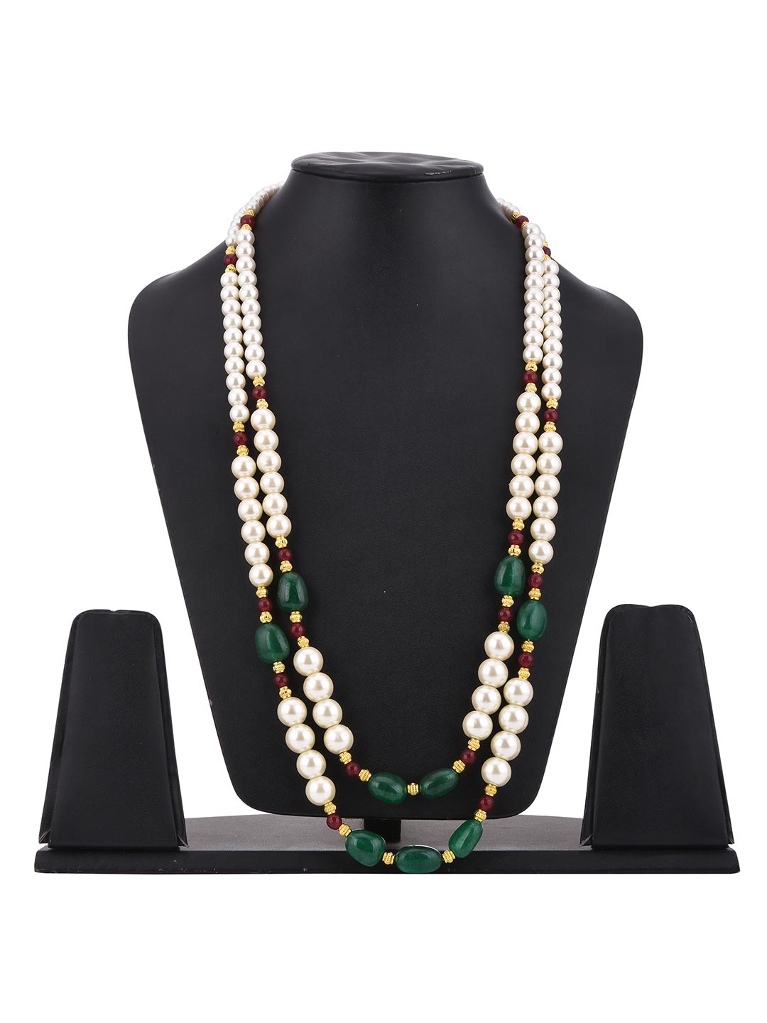 Big Green Stones and Red Stones Perals Traditional Necklace