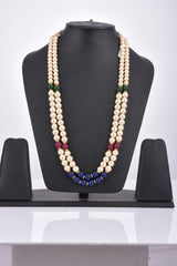Tri Color Stones and Perals Bi Stranded Necklace