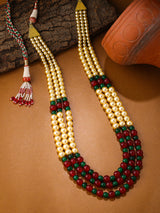 Classic Red Green Stones Multi Stranded Necklace