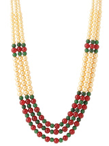 Classic Red Green Stones Multi Stranded Necklace