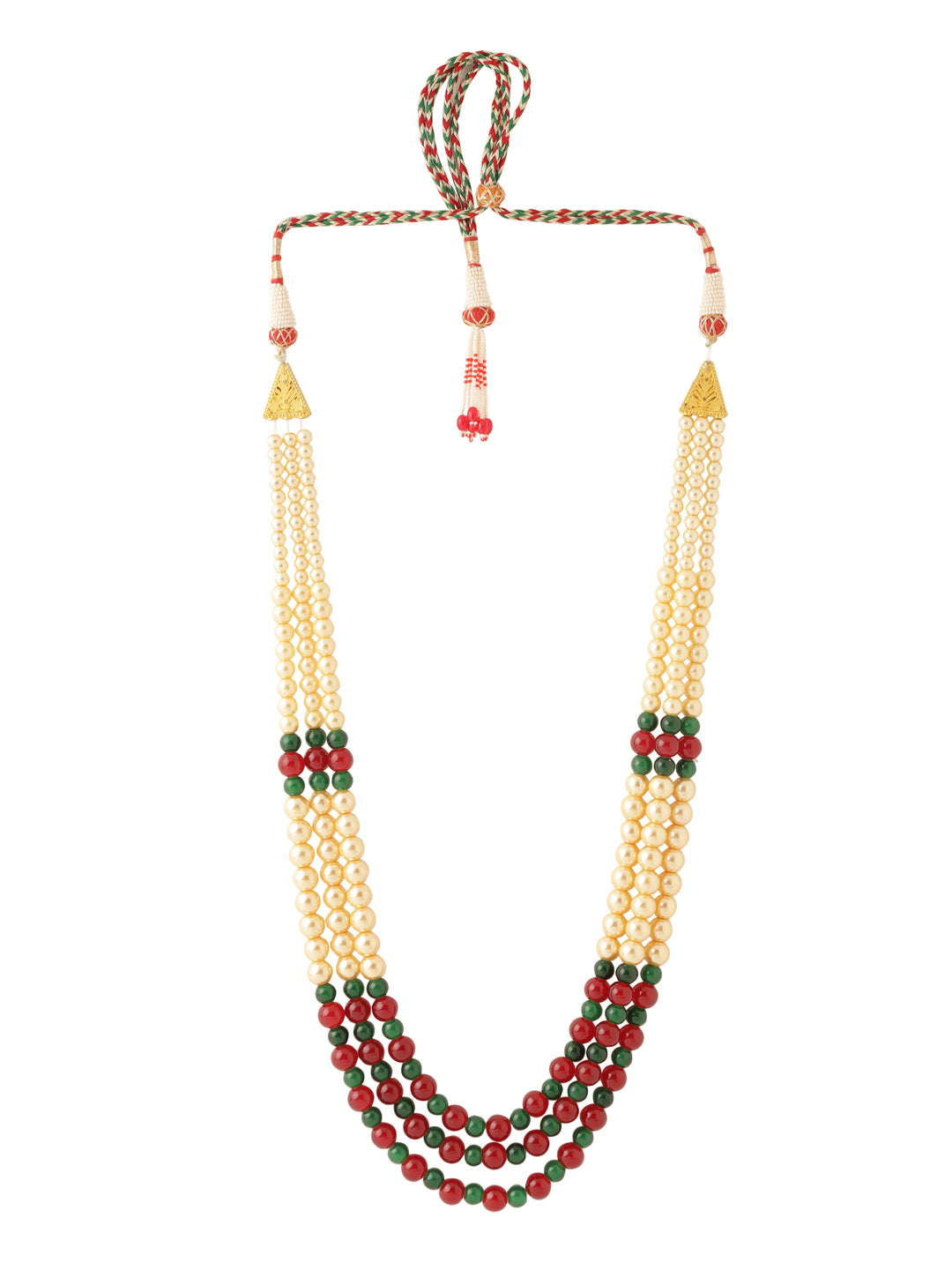 Classic Red Green Stones Multi Stranded Necklace