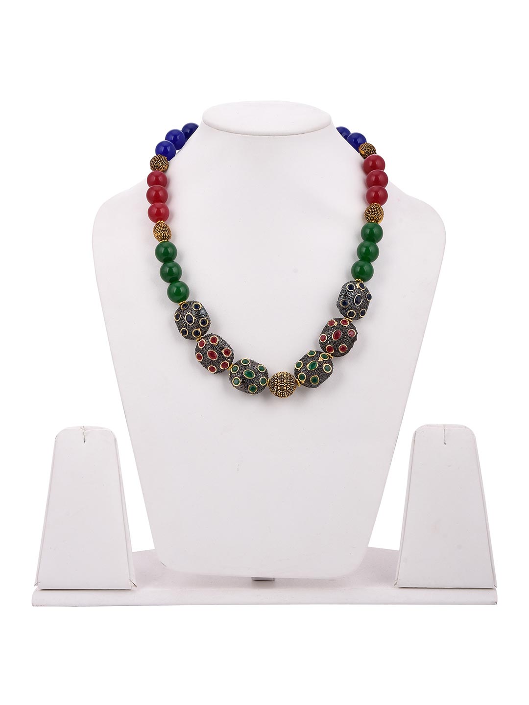 Designer Single Stranded Round Multi Color Beaded Necklace