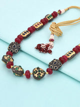 Beaded Metal Balls And Red Stones Designer Necklace