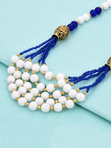 Traditional White Blue Stones Antique Beaded Necklace
