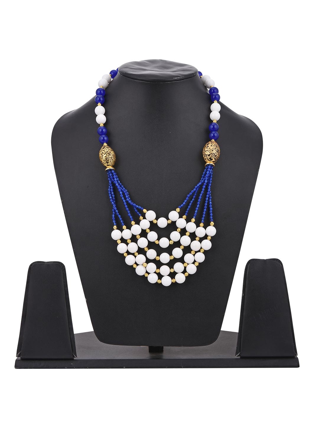 Traditional White Blue Stones Antique Beaded Necklace