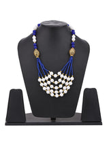 Traditional White Blue Stones Antique Beaded Necklace