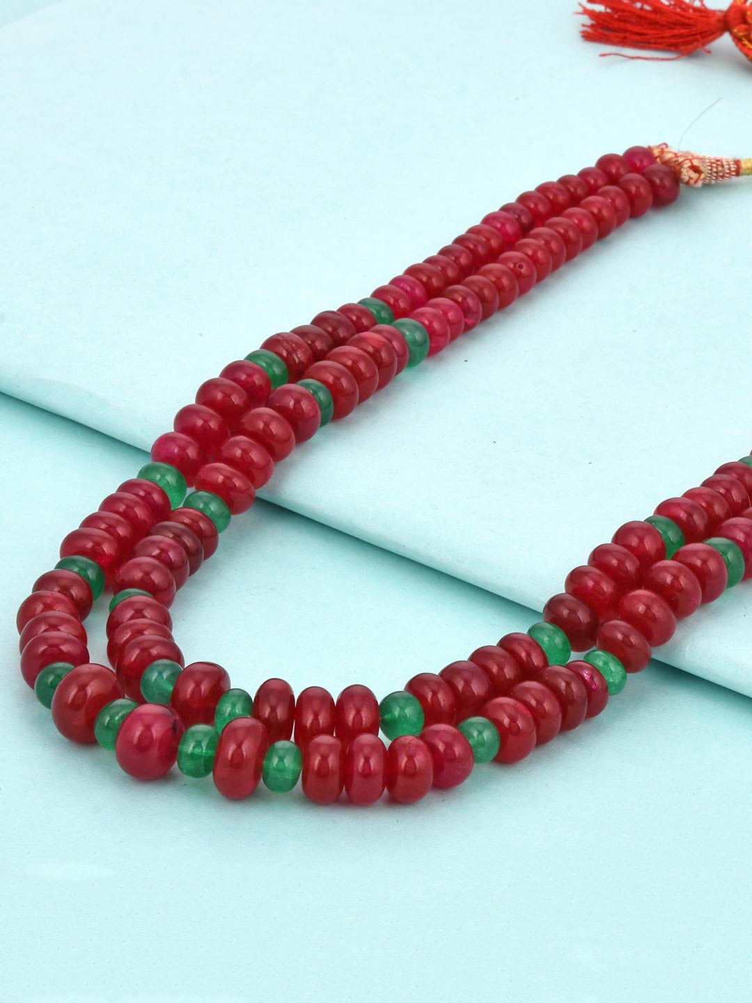 Bi Stranded Red Green Classic Beaded Necklace