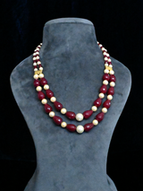 Bi Stranded Red Drop with Pearls Traditional Beaded Necklace