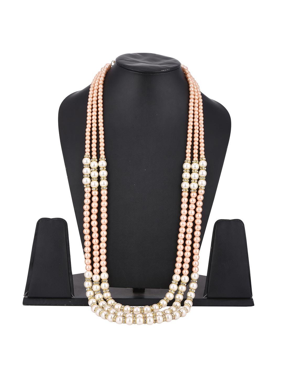 Multi String Golden White Pearls Necklace