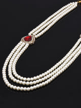 Pearl String Red Stones Beaded Necklace