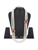 Pearl String Red Stones Beaded Necklace