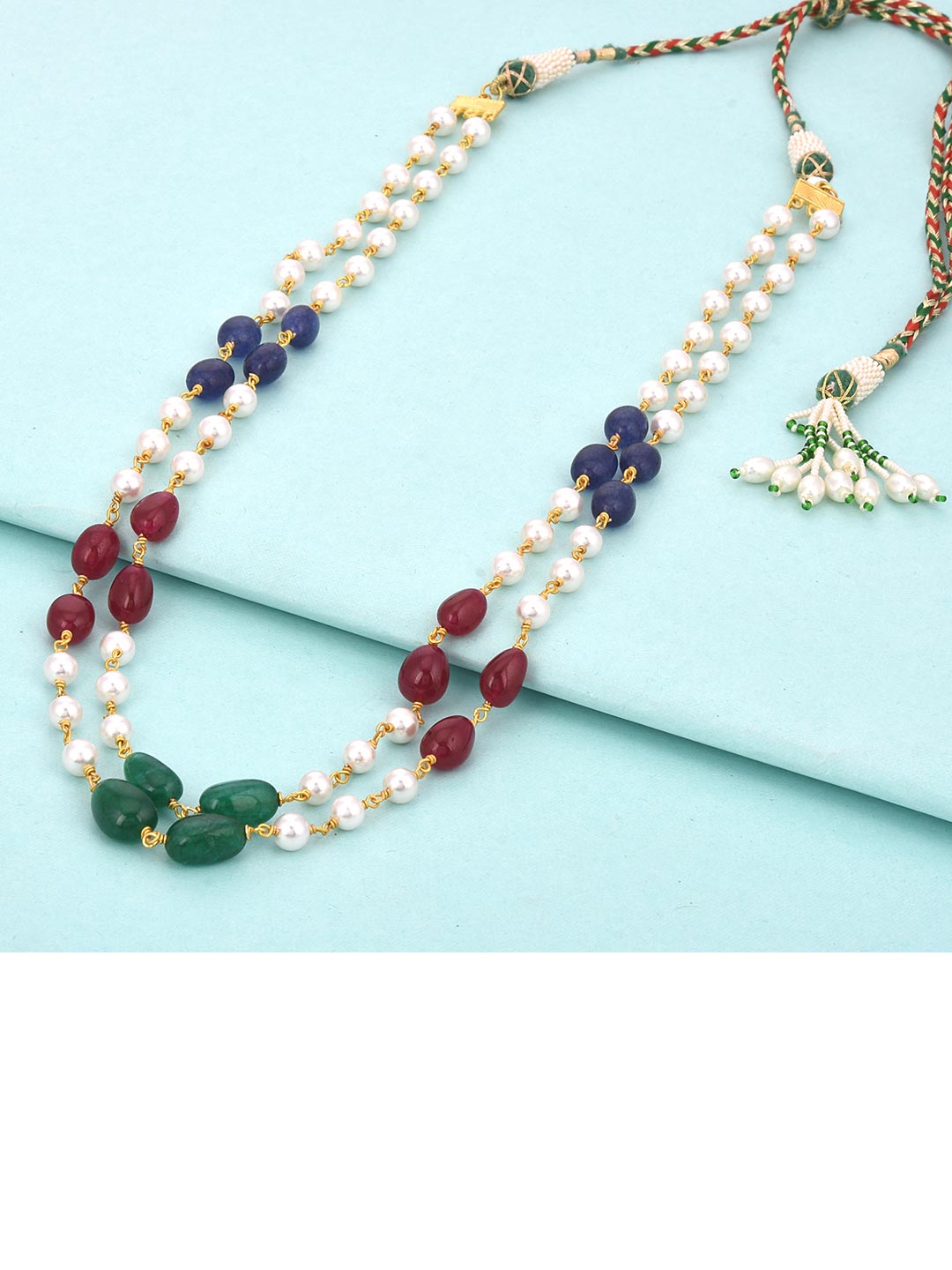 Multi Color Stone Wire Beaded Elegant Pearl Necklace