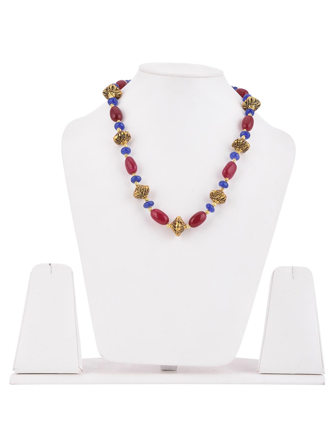 Single Stranded Antique Metal Balls And Stones Beaded Necklace