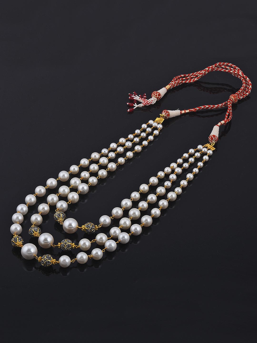 Antique Metal Balls Traditional Beaded Pearls Necklace