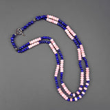 Classic Bi Stranded Pink Opal and Lapis Necklace
