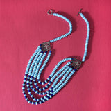 Contemporary Blue Opal and Lapis Silvery Oxidised Multi Stranded Necklace