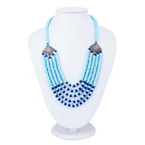 Contemporary Blue Opal and Lapis Silvery Oxidised Multi Stranded Necklace