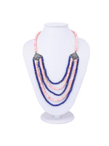 Classic Pink Opal and Lapis Multi Stranded Silver Oxidised Necklace
