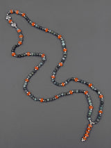 Classic Single Stranded Fire Opal Emerald Silvery Oxidised Long Necklace