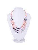 Classic Pink Opal and Lapis Multi Stranded Silver Oxidised Necklace