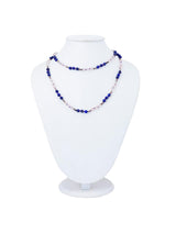 Classic Single Strand Knotted Rose Quartz Lapis Tasseled Necklace