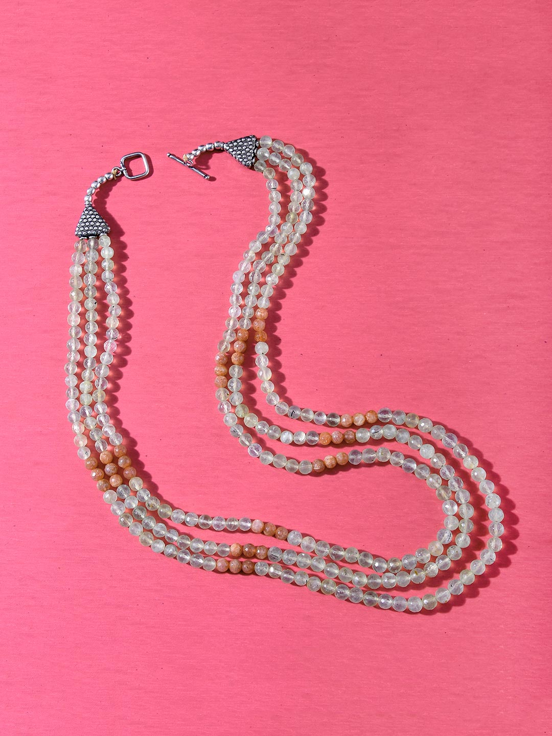 Classic Triple Stranded Nephrite and Sunstone Necklace