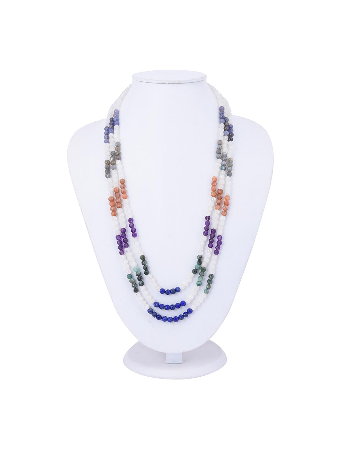 Classic Multi Colored Stones Multi Stranded Necklace