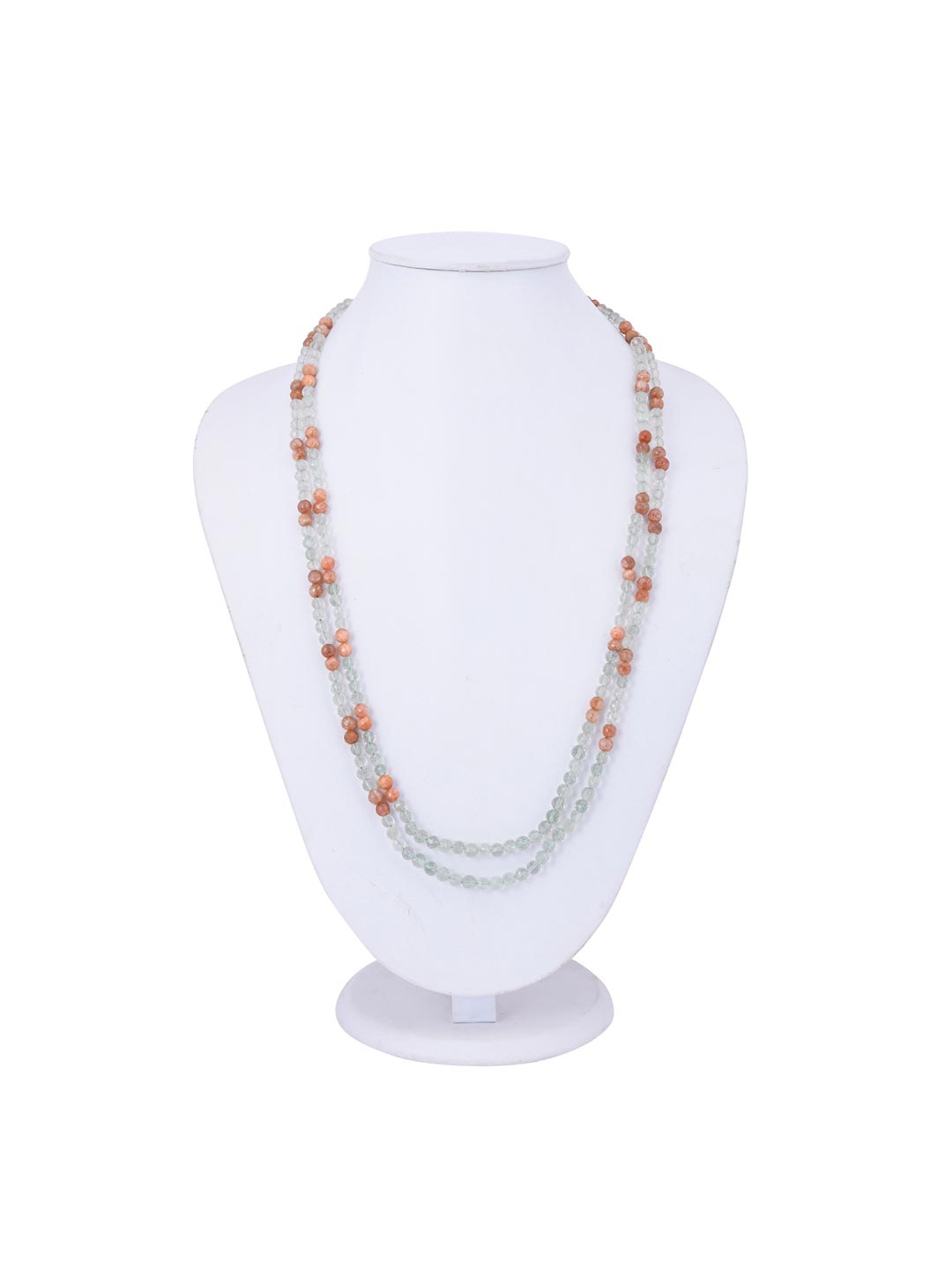 Classic Bi Stranded Green Amethyst and Sunstone Necklace